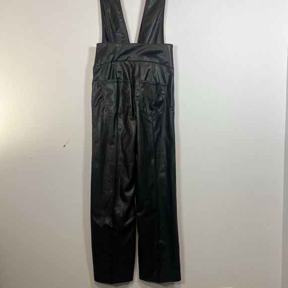 Zara Faux Leather Overalls Jumpsuit XS NWT bloggers favorite straight leg - Picture 9 of 11